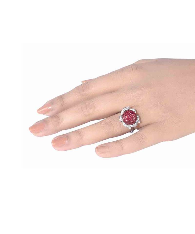 Red Invisible Setting Flower Shaped