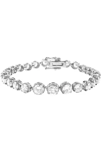 Graded Solitaire Tennis Bracelet With Ribbed Halo