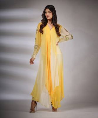 Haseena Leheriya Set In Yellow 4