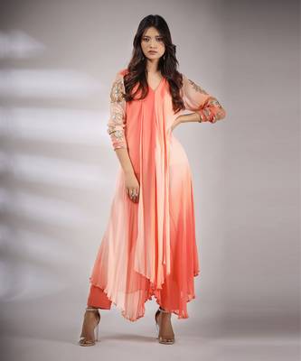 Haseena Leheriya Set In Peach 1