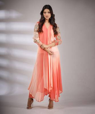 Haseena Leheriya Set In Peach 3