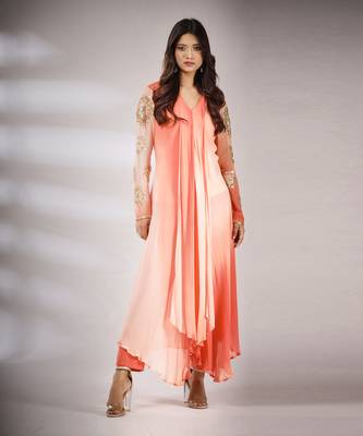 Haseena Leheriya Set In Peach 4