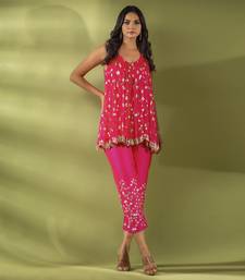 Haseena Phool Jaal Gota Patti Tunic Pants Co-Ord Set In Fuchsia