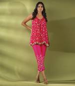 Haseena Phool Jaal Gota Patti Tunic Pants Co-Ord Set In Fuchsia