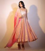 Haseena Baby Pink Bareek Gota Anarkali Set