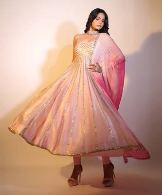 Haseena Baby Pink Bareek Gota Anarkali Set 2