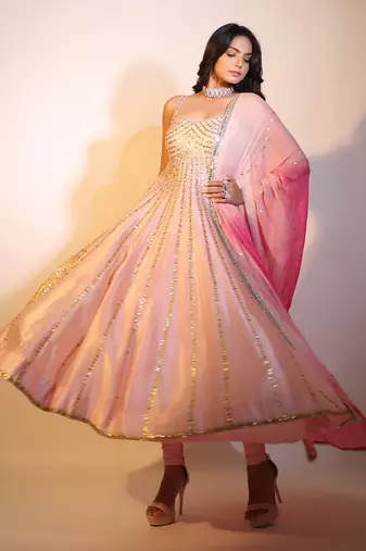 Haseena Baby Pink Bareek Gota Anarkali Set