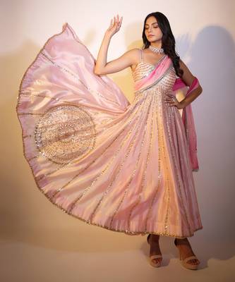 Haseena Baby Pink Bareek Gota Anarkali Set 3