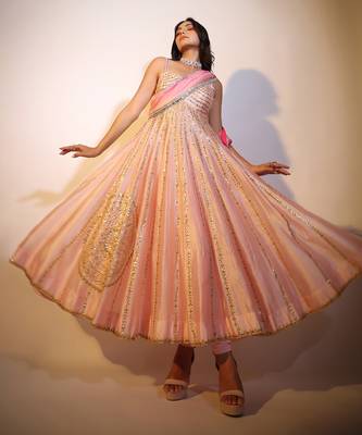 Haseena Baby Pink Bareek Gota Anarkali Set 5