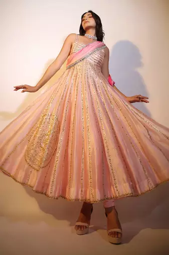 Haseena Baby Pink Bareek Gota Anarkali Set
