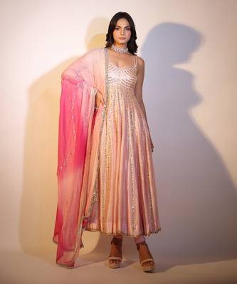 Haseena Baby Pink Bareek Gota Anarkali Set 6