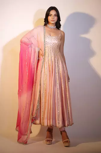 Haseena Baby Pink Bareek Gota Anarkali Set