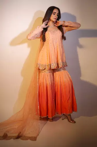 Haseena Peach Rang Sharara Set
