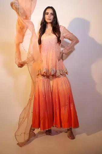 Haseena Peach Rang Sharara Set