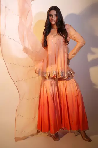 Haseena Peach Rang Sharara Set