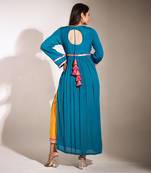 Haseena Teal Blue And Bright Mustard Color Block Kurta Pant Set