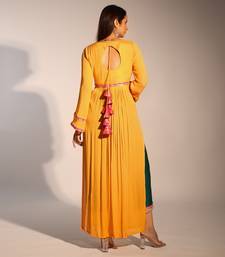Haseena  Mango Yellow And Bottle Green Color Block Kurta Pant Set