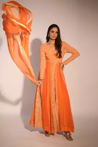 Haseena Or-Peach Anarkali Set