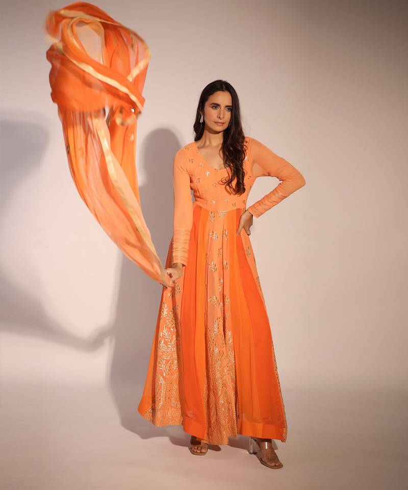 Haseena Or-Peach Anarkali Set