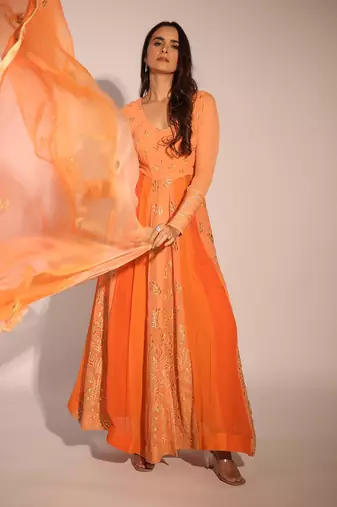Haseena Or-Peach Anarkali Set