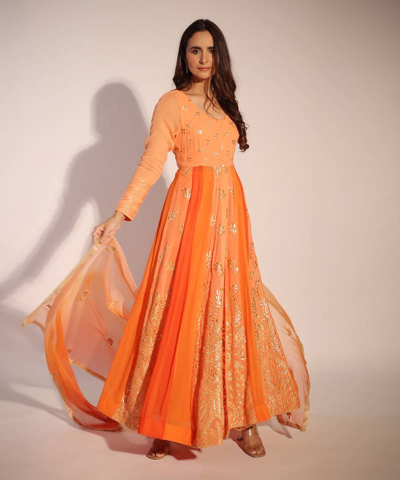 Haseena Or-Peach Anarkali Set