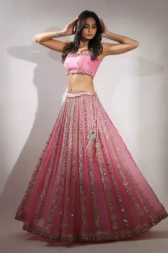 Haseena Noor Darpan Lehenga Set In Candy Pink