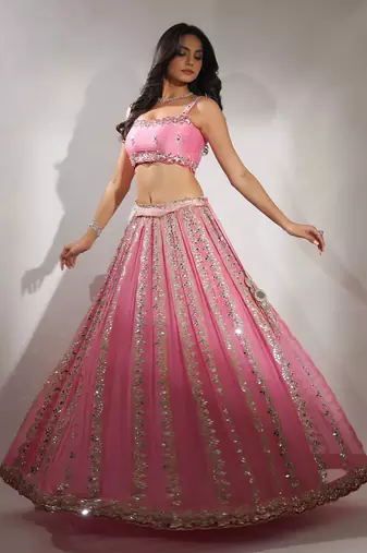 Haseena Noor Darpan Lehenga Set In Candy Pink