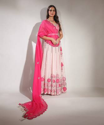 Haseena Baby Pink Pearl Droplet Lehenga Set 1