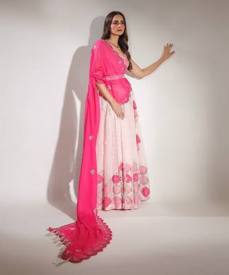 Haseena Baby Pink Pearl Droplet Lehenga Set 2