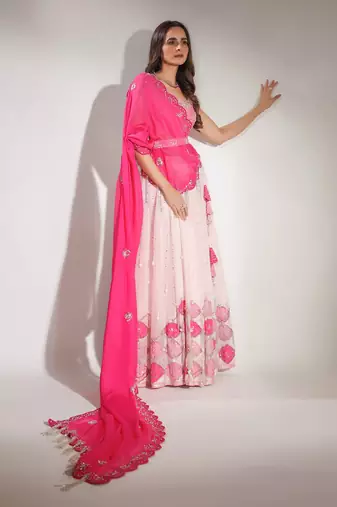 Haseena Baby Pink Pearl Droplet Lehenga Set