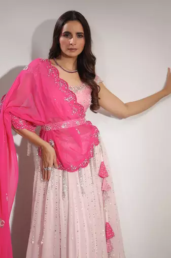 Haseena Baby Pink Pearl Droplet Lehenga Set
