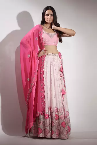 Haseena Baby Pink Pearl Droplet Lehenga Set
