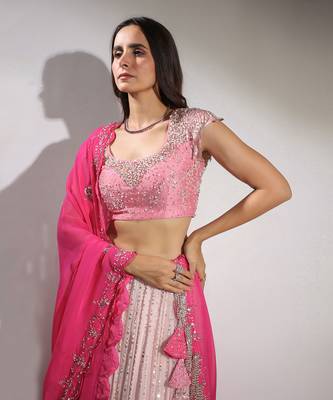 Haseena Baby Pink Pearl Droplet Lehenga Set 5