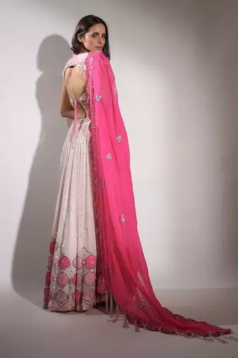 Haseena Baby Pink Pearl Droplet Lehenga Set