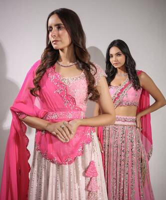 Haseena Baby Pink Pearl Droplet Lehenga Set 7