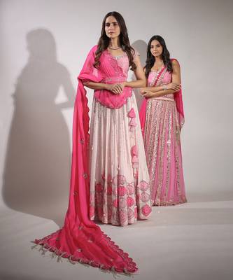 Haseena Baby Pink Pearl Droplet Lehenga Set 8