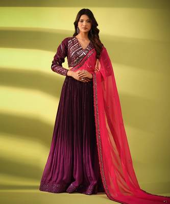 Haseena Mirror Work Lehenga In Shades Of Aubergine And Purple 1