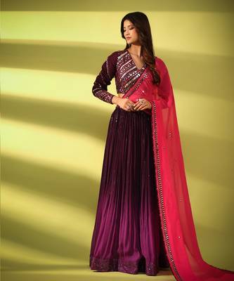 Haseena Mirror Work Lehenga In Shades Of Aubergine And Purple 2