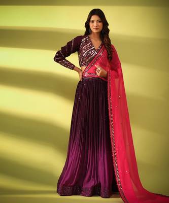 Haseena Mirror Work Lehenga In Shades Of Aubergine And Purple 3