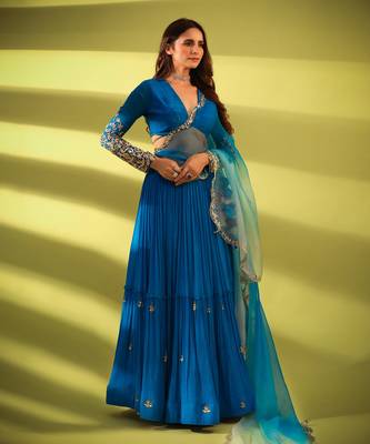 Haseena Cobalt Blue Tier Lehenga Set 1