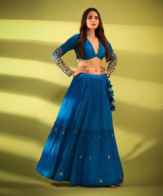Haseena Cobalt Blue Tier Lehenga Set 3