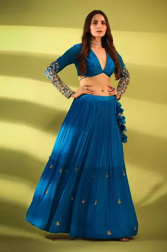 Haseena Cobalt Blue Tier Lehenga Set