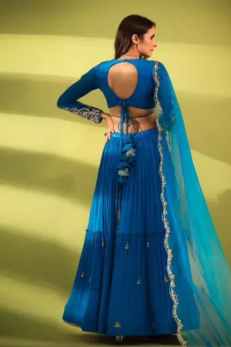 Haseena Cobalt Blue Tier Lehenga Set