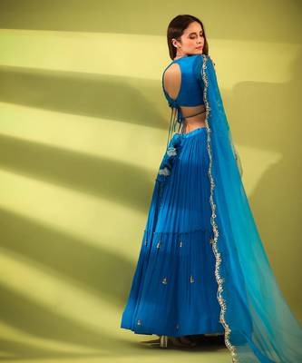Haseena Cobalt Blue Tier Lehenga Set 7
