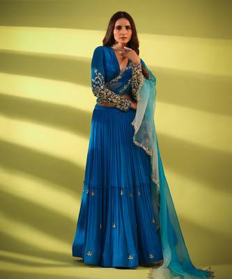 Haseena Cobalt Blue Tier Lehenga Set 8