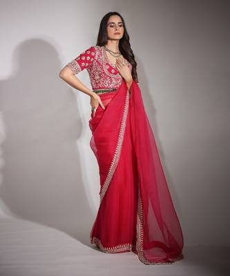 Haseena Cherry Red Organza Saree 1