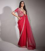 Haseena Cherry Red Organza Saree