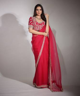 Haseena Cherry Red Organza Saree 2