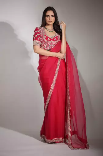 Haseena Cherry Red Organza Saree