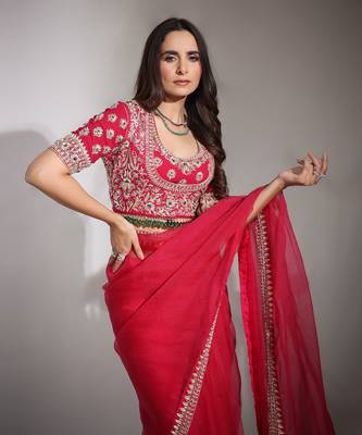 Haseena Cherry Red Organza Saree 3